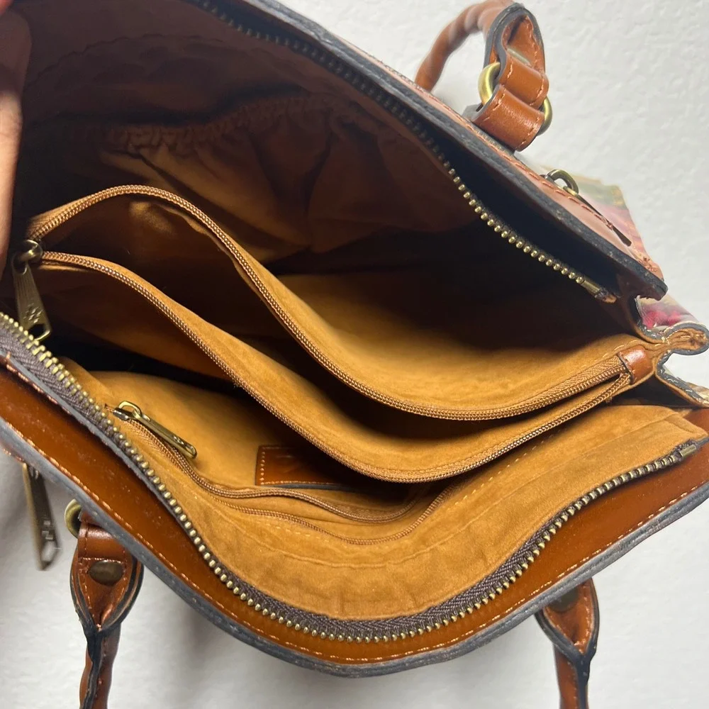 Patricia Nash Floral Satchel Brown Women Cottagecore Leather Shoulder Bag